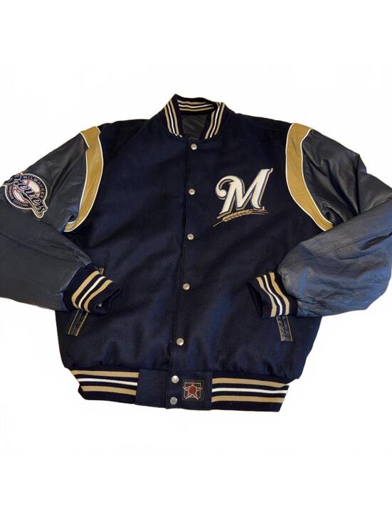 Other - Vintage RARE Jeff Hamilton Mens M Milwaukee Brewers Reversible Varsity Jacket